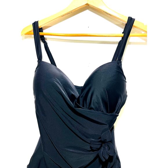 Art to wear swimming suit flower applique ruched waist cottage feminine women M - Picture 3 of 7